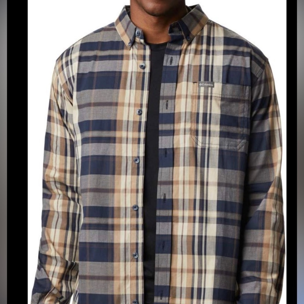 Columbia Men's Plaid Shirt - Black and Tan